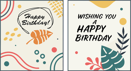 Happy Birthday Greeting Card Layout. abstract vector illustration of two colorful birthday greeting cards on a neutral background.