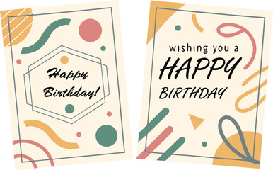 Happy Birthday Greeting Card Layout. abstract vector illustration of two colorful birthday greeting cards on a neutral background.