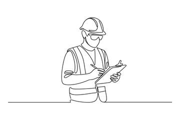 Continuous one-line drawing of an engineer. A simple minimalist line art.