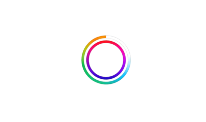 Circular spectrum loading graphic.  Rainbow-hued rings overlayed on black background.  Pixelated effect