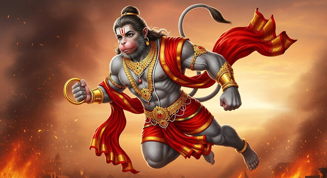 Lord Hanuman in Action - Divine Strength and Devotion Digital Art