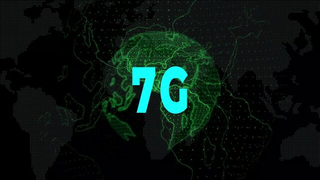 7G, concept of future technology on the transparent background. Motion graphics of  7G network wireless systems and internet of things. Advanced technology. 4k video animation.