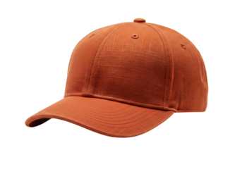 Orange baseball cap with textured pattern isolated on transparent background