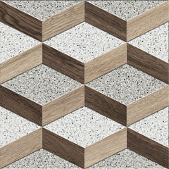 Wood and terrazzo tile decoration for parking and floor tile design