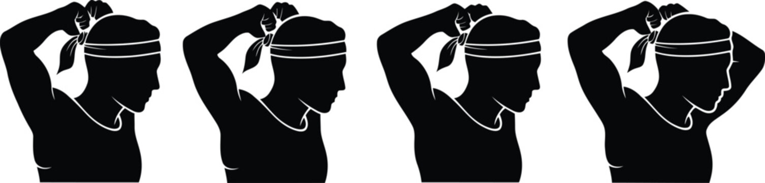 Runner Tying Headband Silhouette Icon Vector Set &ndash; Fitness and Preparation