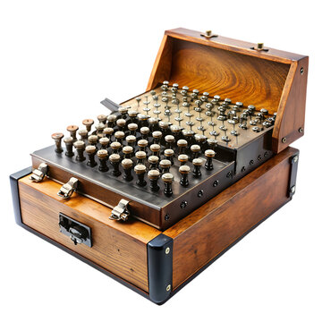 Antique Enigma Machine in Wooden Case