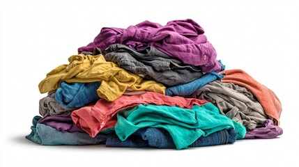 Professional Pile of Dirty Clothes Isolated on White Background - Laundry Mess Concept