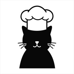 Cute black cat wearing a chef hat in a simple silhouette style