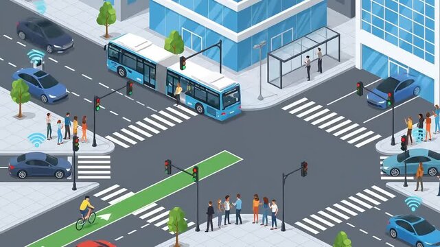 2D Isometric Animation of a Smart City Intersection with Autonomous Vehicles &ndash; AI Generated