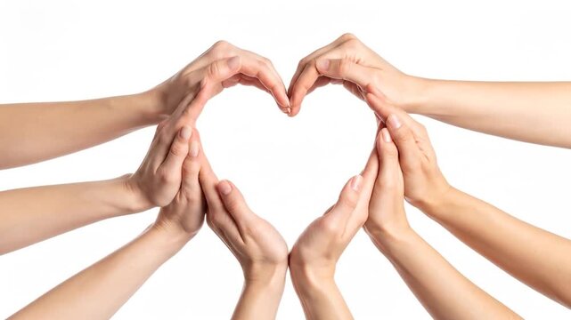 Hands form heart shape against a white background
