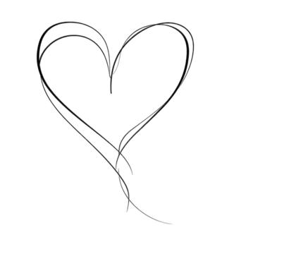 Abstract heart shape with interwoven, slightly irregular lines, a dark background, and scattered specks of color