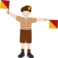 Illustration of Indonesian Scout Doing Semaphore