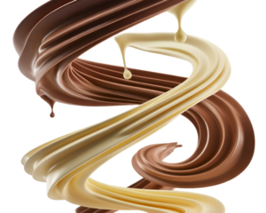 Swirls of chocolate and vanilla frozen yogurt isolated on clean white background for sweet dessert theme
