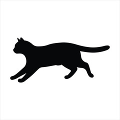 Black cat in motion silhouette with extended legs and tail