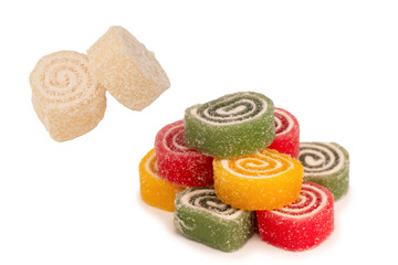 Coconut candy roll isolated on a white background.