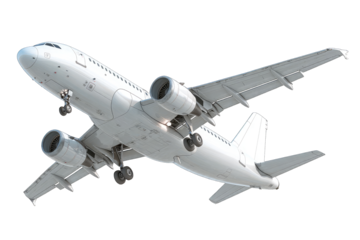 White airplane in flight, angled view