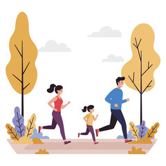 Fototapeta premium Autumn jogging for family fitness and fun