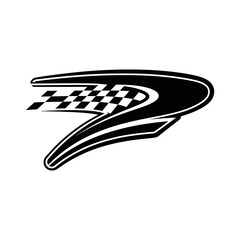 Sleek black abstract racing graphic with a dynamic checkered flag swoosh.