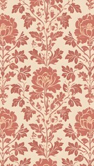 Fototapeta premium Seamless Dusty Rose Floral Pattern with Soft Green Leaves on Subtle Textured Background