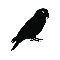 A detailed black silhouette of a parrot perched  silhouette