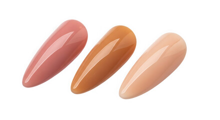 Fototapeta premium Three almond shaped gel nail polish swatches isolated on transparent background
