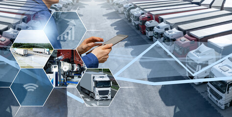 Fleet management, freight transportation and smart logistics concept