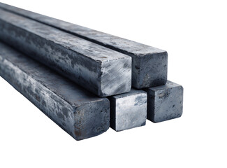 Close-up of several stacked, square metal rods.  Rough, textured surfaces.  Dark gray, metallic appearance