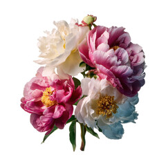 Fototapeta premium Peony bouquet with vibrant blooms in various colors against a simple background