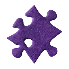 Purple textile piece resembling a jigsaw puzzle piece on a white background
