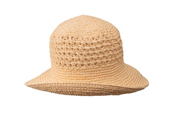 Straw summer hat with isolated on white background.