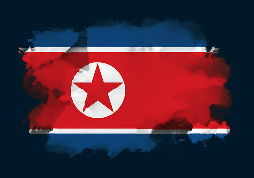 flag of North Korea with watercolor. water color flag. watercolor painting. national flag painting