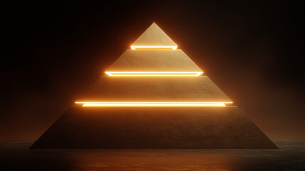 A minimalist glowing pyramid representing Maslow's Hierarchy of Needs in psychology.