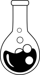 Florence Flask Outline Icon. Vector line art illustration of a chemistry beaker with bubbling liquid for scientific experiments.