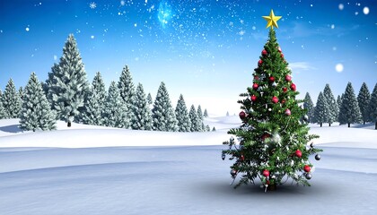 Winter Christmas scene with a tree