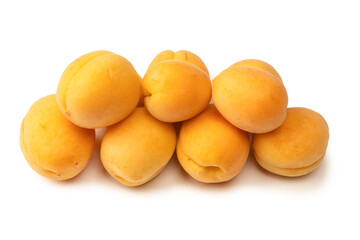Ripe juicy orange apricots isolated on white background.