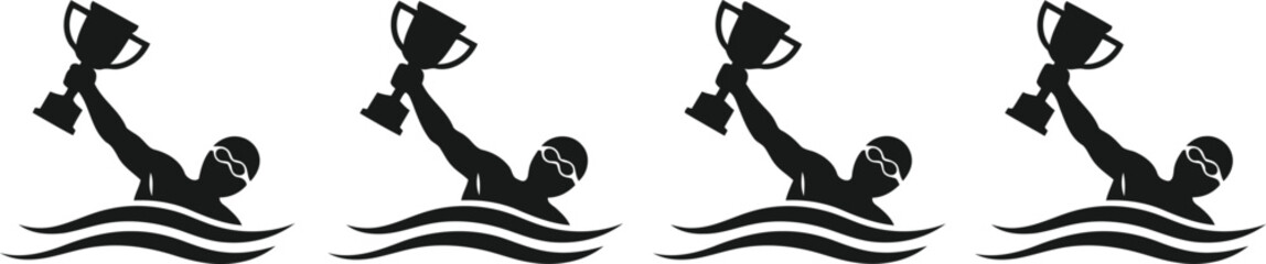 Swimmer Holding Trophy Silhouette Icon Vector Set – Aquatic Sport Achievement