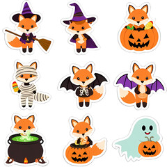 Fototapeta premium A small orange fox Halloween sticker set