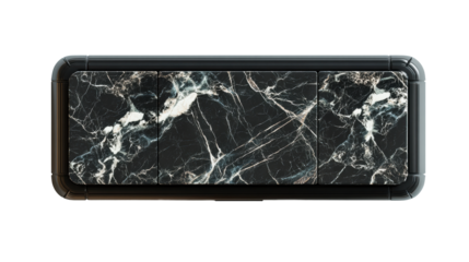 Abstract dark marble panel with polished chrome frame detail
