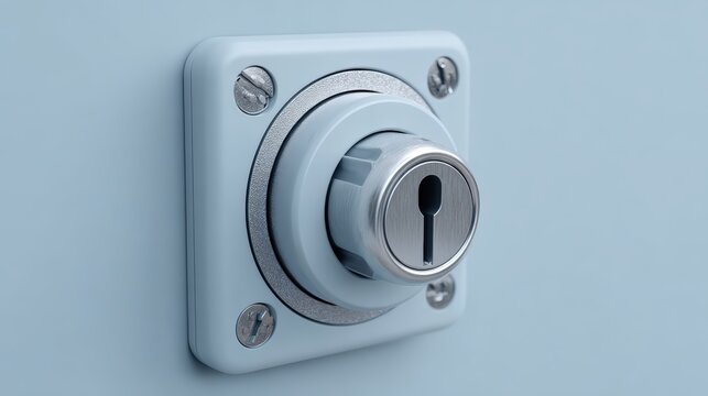 Close-up 3D render of Type 1 J1772 connector with latch on blue background