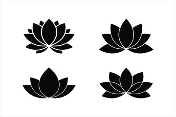 Four stylized black lotus flower icons in a silhouette style
