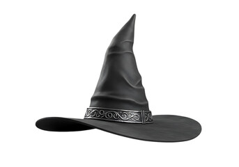 Classic pointed wizard hat with decorative band isolated on transparent background