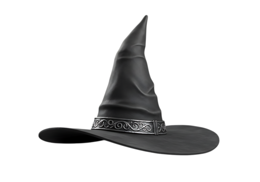 Classic pointed wizard hat with decorative band isolated on transparent background - Powered by Adobe
