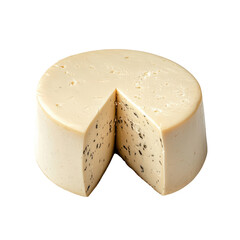 Creamy Cheese Wheel with Truffle Partially Sliced isolated on transparent background cutout
