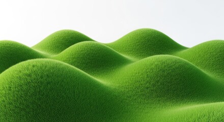 Green rolling hills covered in lush grass isolated on white background