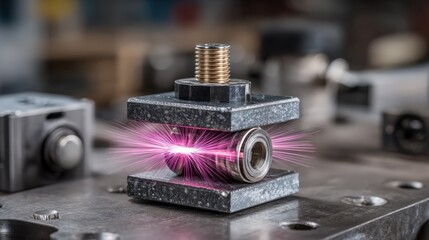 Neodymium-iron-boron magnet prism with brushless DC motor and flux visualization