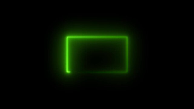 Abstract green neon glowing line frame, animated moving led light screen box. Neon rectangle shine show space square technology Glowing line frame web neon box pattern.