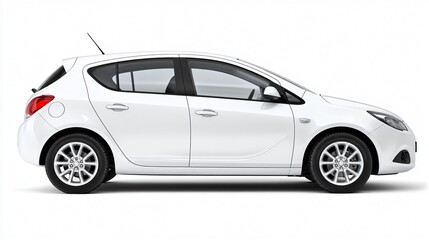 Fototapeta premium Sleek Side View White Hatchback Car Isolated on White Background
