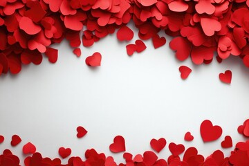 Red heart confetti frame on white background