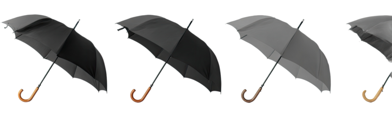 Four gray and black umbrellas with handles