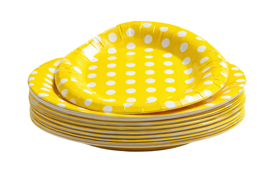 Stack of yellow polka dot paper plates